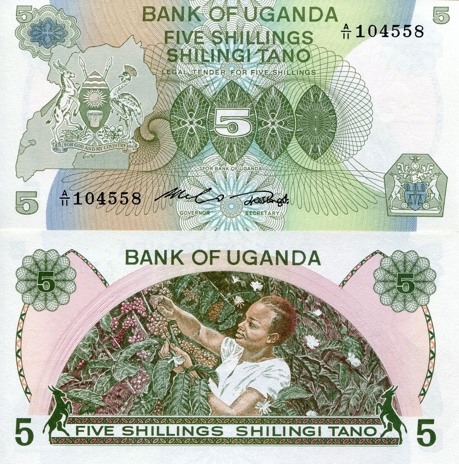 UGANDA 5 Shillings Banknote World Paper Money UNC Currency Pick