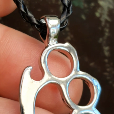 Knuckle Duster Necklace Pendant Brass Knuckles Faux Leather