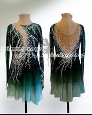 Ice Skating Adult Figure skating Dress Gymnastics Costume green dyeing