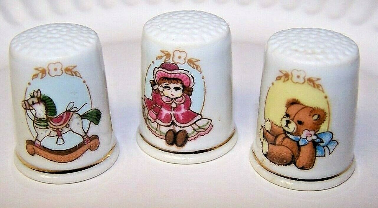 Vintage Applause Porcelain Thimbles Set of 3 Made in Japan Excellent Condition