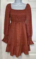 Shein Scoop Neck Lantern sleeves dress size XS Fall Color Orange Brown Preowned