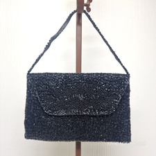 VTG Richere Bag by Walborg Clutch Women's Black Beaded Top Handle Evening Purse