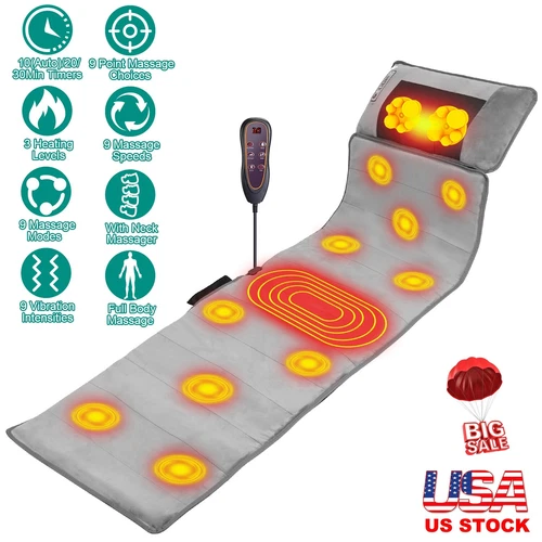 Full Body Massage Mat with Heat 10 Neck Shiatsu Kneading Massage Heads - Picture 16 of 17