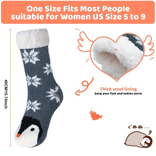 3 Pairs Women Fuzzy Slipper Socks with Grips Winter Warm Soft Cozy Fluffy Sle... - Picture 3 of 7