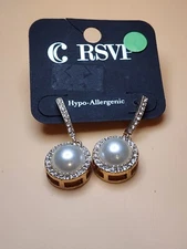 NEW CHARMING CHARLIE RSVP Dangle Earrings Faux Pearl & Rhinestones FREE $HIPPING