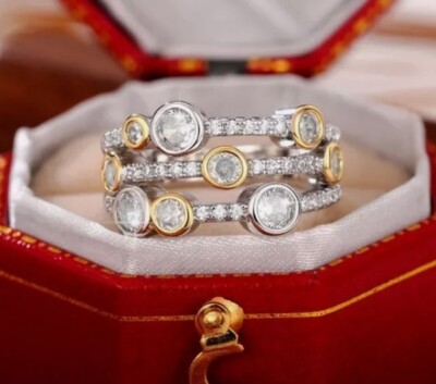 Silber & Gold Statement Stacking Bubble Ring klare Steine Verkaufspreis alle Größen