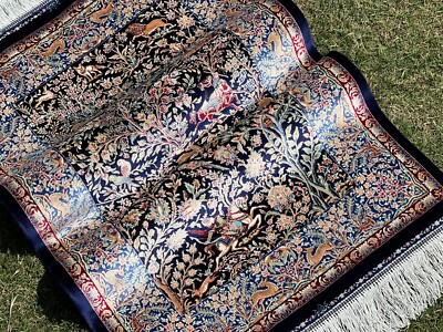Garden of Paradise 2x3 Feet Bamboo Silk Rug High Quality -Midnight Blue Modal -S