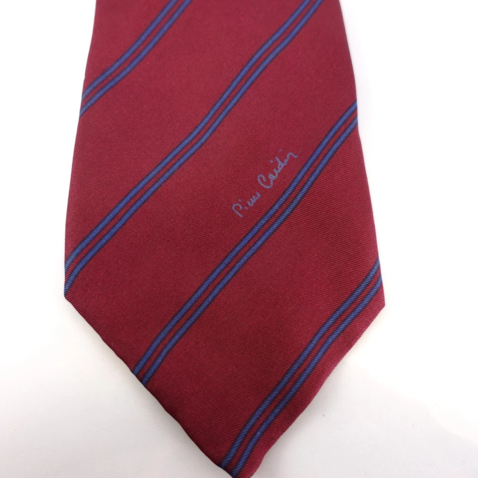 Pierre Cardin Neck Tie Mens Blue Red Repp Striped Silk Luxury Suit Narrow France - Image 2 of 4
