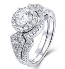 925 Sterling Silver Cz Halo Wedding Band Engagement Rings Set Size 3-15 S003