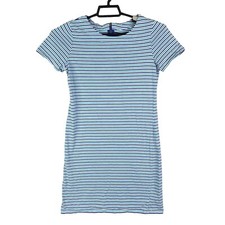 Women's Merona Shirt Dress Blue & White Striped Short Sleeve Round Neck Size S