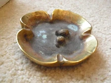Vintage Marked Back Brass Clover Shape Ashtray 4 x 4 1/2" 