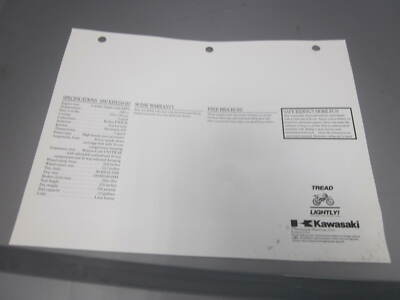 Kawasaki Factory Dealer Specifications Specs Sheet 1992 KDX250 D2