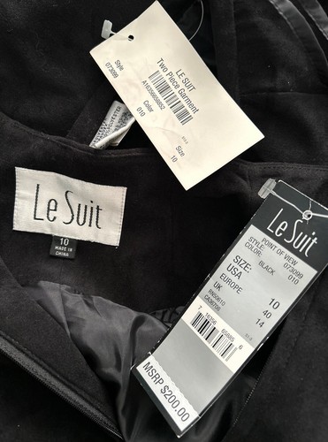 NWT! Le Suit 2 Piece Black Sueded Skirt Set, Zip Long Sleeve Blazer, Size 10 - Picture 3 of 3
