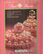 NEW PEACH BLOSSOM PILLOW  BED DOLL DRESS FIBRE CRAFT CROCHET PATTERN LEAFLET