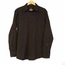 Roar Mens Sz L Strength Black Long Sleeve Button Front Shirt Tribal Embroidered