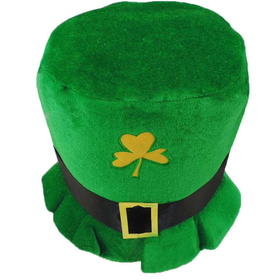 Adult Green Plush St. Patrick's Day Leprechaun Top Hat with Buckle Band - Image 3 of 4