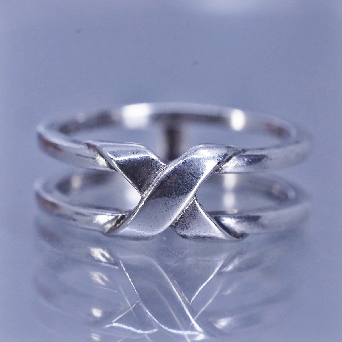 Size 10, vintage Sterling 925 silver ring, crossed double