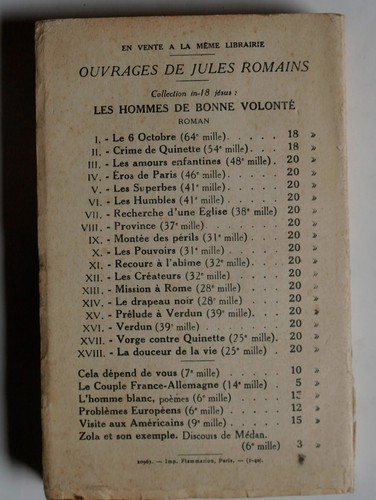 R13/0413 LA DOUCEUR DE LA VIE Roman par Jules Romains 1939 - Picture 2 of 5