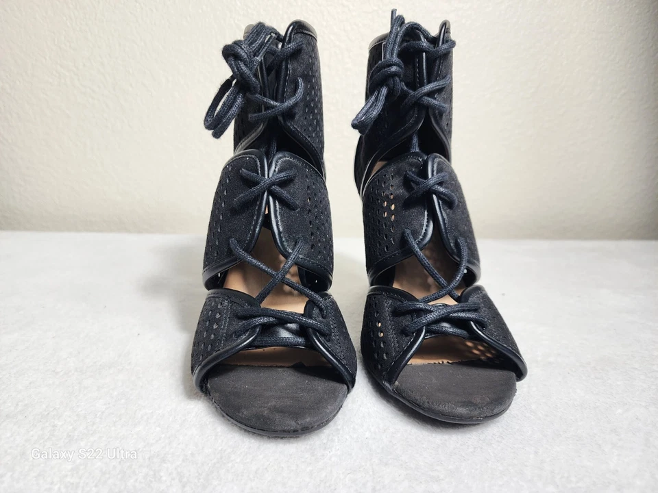 Call It Spring Women's Fasshion Booties Open Toe Lace Up Zip Heels Black Size 7 - Image 2 of 4