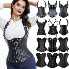 Womens Black Boned Steampunk Corset Burlesque Bustier Top Lingerie Waist Trainer