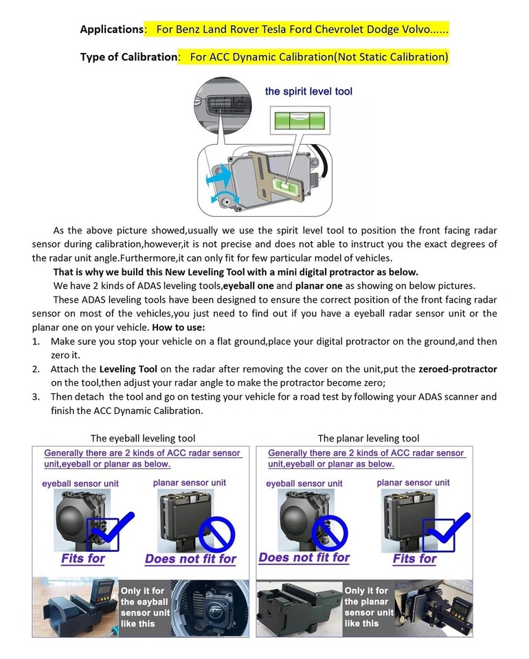 US STOCK ADAS Calibration Dynamic ACC Radar Sensor Angle Leveling Tool ...