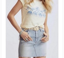 MOTHER The Sacred Mini Fray Skirt Size 27 Written In The Sand Denim Mini Skirt