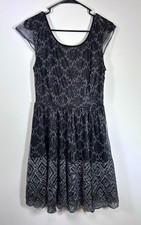 Pins and Needles Black/Silver Geometric Mesh Fit & Flare Dress Size 6
