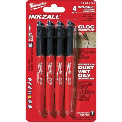 Milwaukee 48-22-3104 Inkzall Point Marker, Fine, Black, 4-Pack