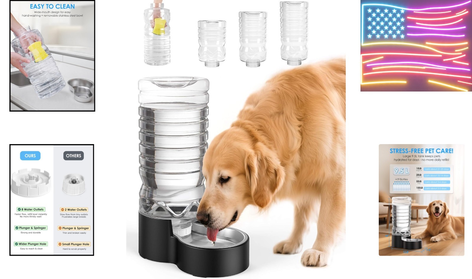 2.5 Gallon Automatic Dog Water Dispenser【Wide Mouth for Easy Hand-in Cleaning... - Thumbnail 4