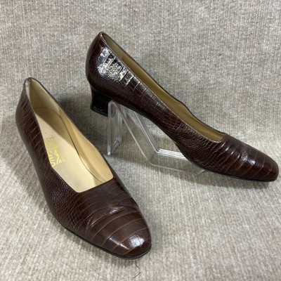 Salvatore Ferragamo Brown Alligator/Croc Embossed Leather Pumps Sz 12 AAAA Itly