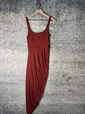 Asymmetrical Ruched Dress Womens Medium Rust Red Sleeveless Scoop Neck Bodycon