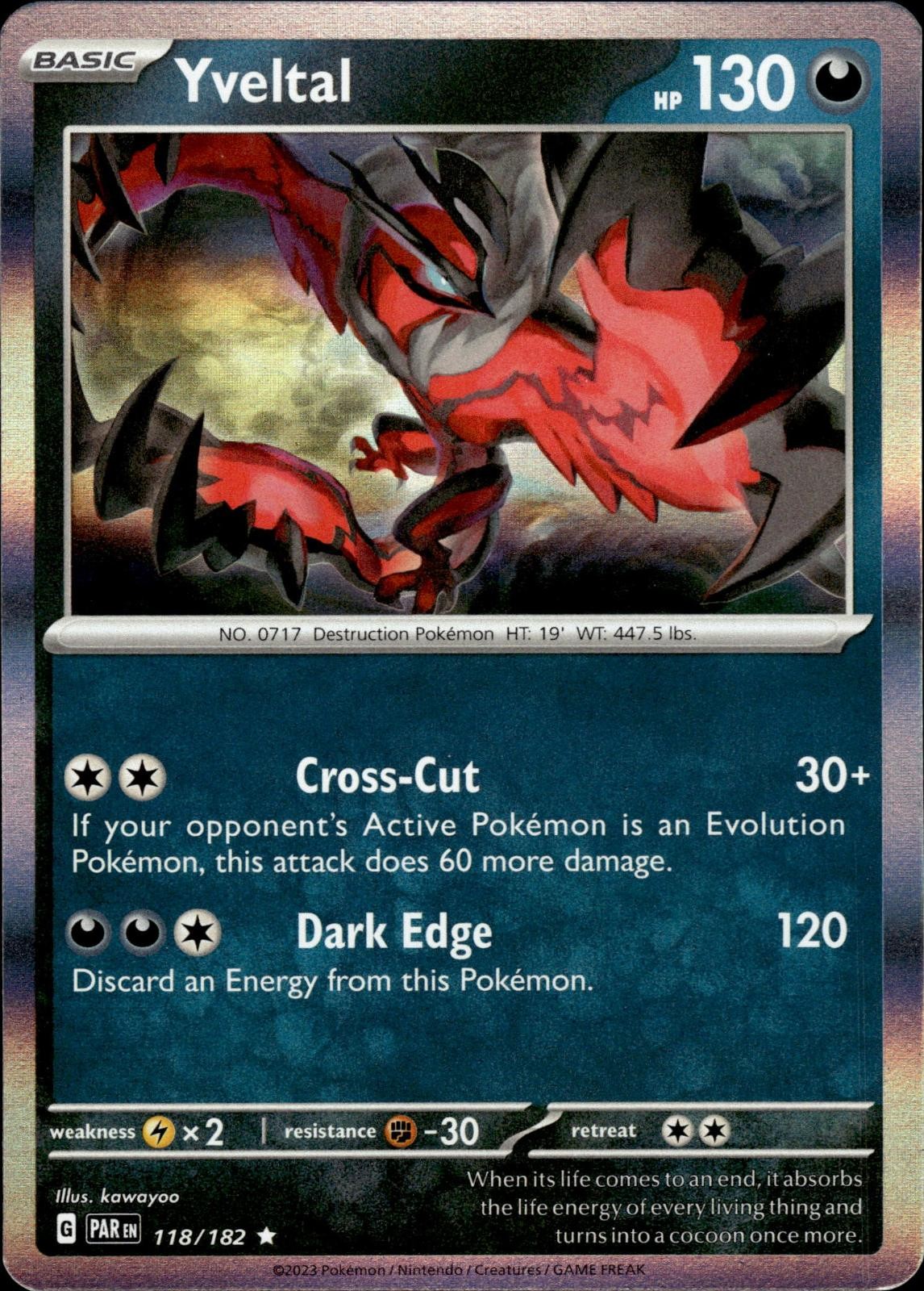 YVELTAL 118/182 RARE PARADOX RIFT POKEMON HOLO NM
