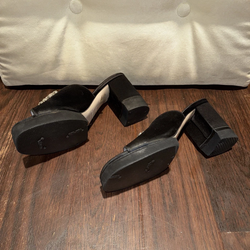 Miu Miu Satin Crystal Embellishments Slides Women's Shoes Size: 6.5 - Image 4 of 4