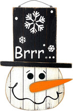 Snowman Sign Christmas Holiday Decoration Door Wall Indoor Outdoor Wooden Hangin