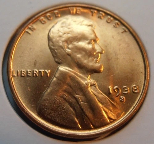 1938 S Lincoln Cent, Attractive Low Mintage BU coin (38STC5)
