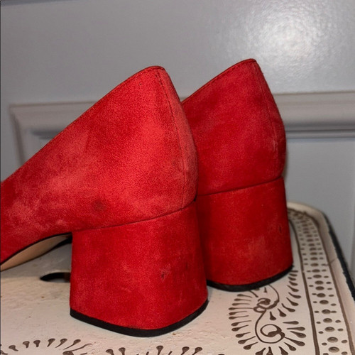 Zapatos de salón J.Crew Celia rojos de gamuza de tacón ancho para mujer - talla 8,5 - Imagen 3 de 5