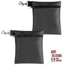 Golf Tee Pouch Bag 6.5 x 5.5 Inch Nylon 2 Pack, Zippered Pocket Black-2 Pack