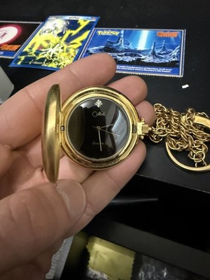 Colibri Pocket Watch Men 39mm Gold Tone Black Dial Chain Knife Fob New Battery