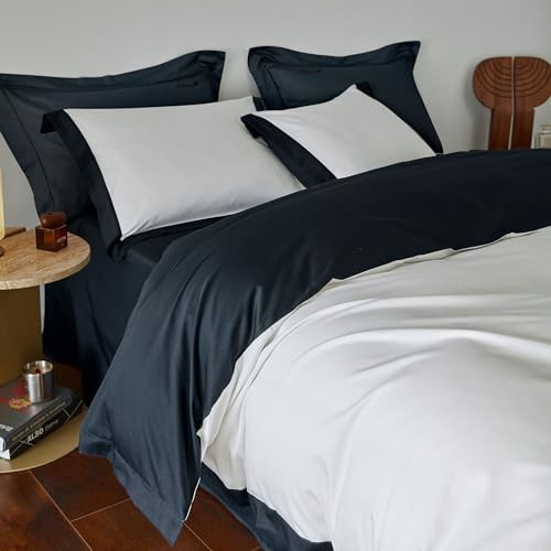  Black and White Duvet Cover 100% Egyptian Cotton 3 Pcs Set 1 Queen Black White