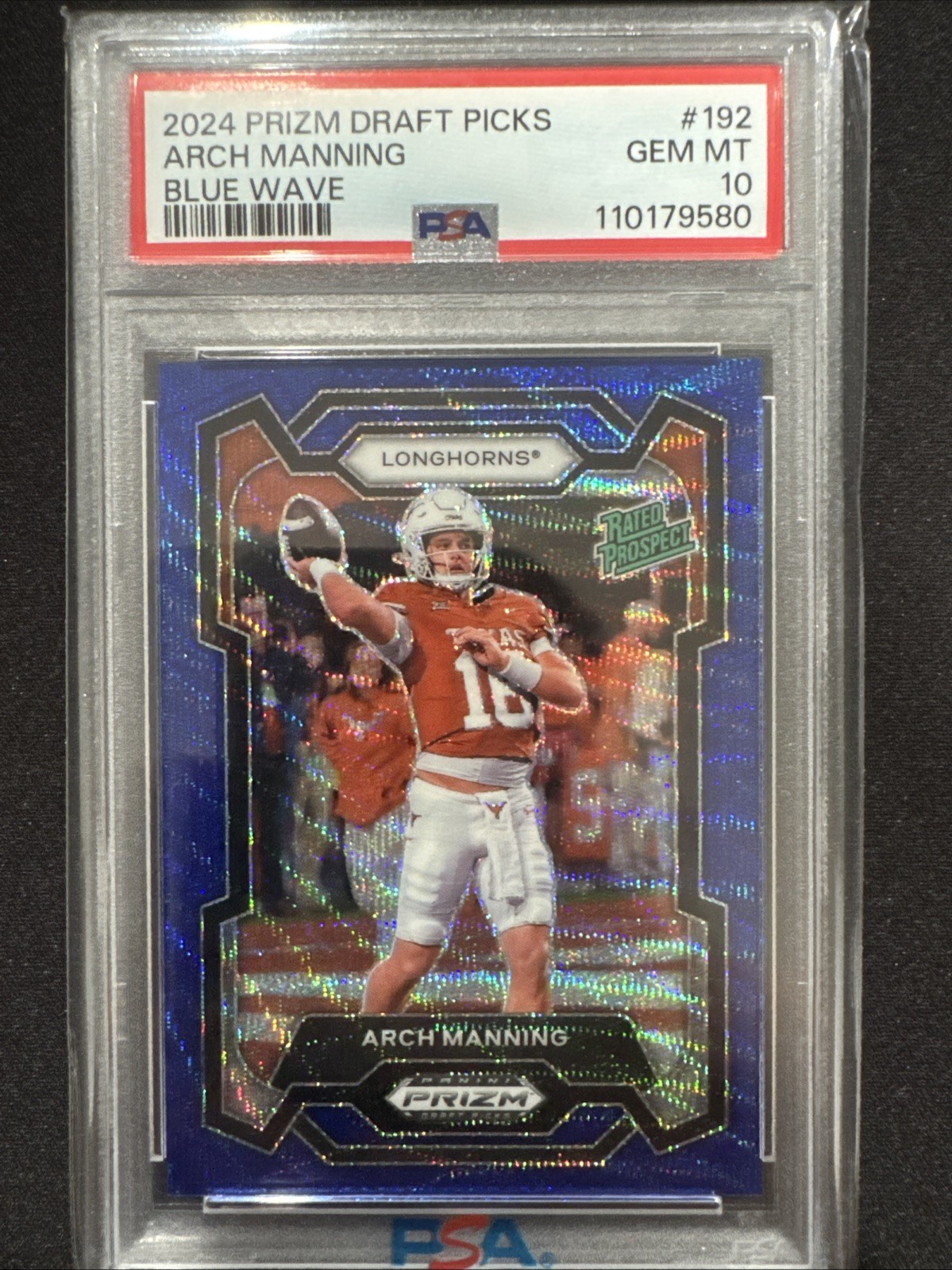 2024 Prizm Draft Picks Arch Manning Blue Wave Rated Prospect /249 PSA 10