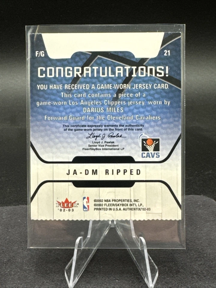 2002 Fleer Authentix Materials - JA-DM Ripped - Darius Miles - Image 2 of 2