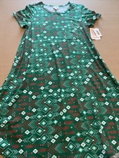 NWT Lularoe Women’s Size XS Carly Green Geometric Pocket Top Shirt Dress Blouse