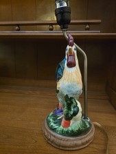 Vintage White Glazed Ceramic Rooster Table Lamp on Wood Base — listing 6