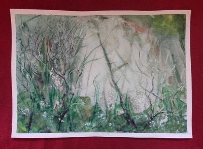 Aquarell  A4, ''Frühlingsnebel'' auf Aquarellpapier v. Hahnemühle (Agave) 290 g