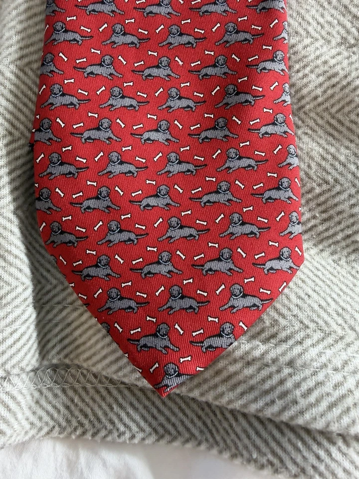 Vineyard Vines мужской шелк 100% галстук красная собака животный узор ограниченный выпуск - Изображение 3 из 4