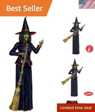Poseable 74" Jointed Witch Decoration - Ideal for Spooky Halloween Parties