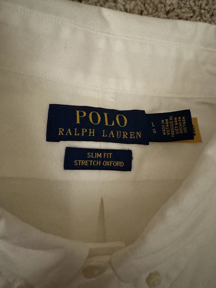 Camisa Oxford Polo Ralph Lauren Para Hombre Calce Ajustado Elastizada Blanca Talla Grande Foto 3 de 4