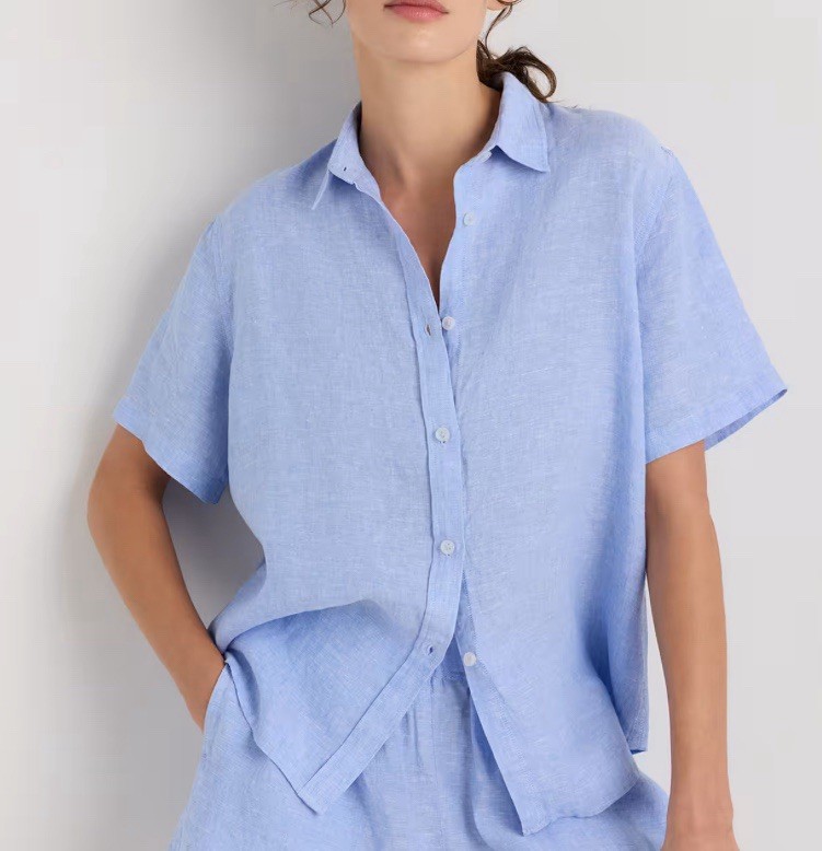 Quince Blue Women’s 100% European Linen Pajama Top Only Size S
