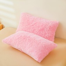 Fluffy Pillow Cover, Ultra Soft Fuzzy Plush Pillow 26" x 20" Pack of 2 Pink