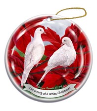 Holiday Pet Gifts White Doves Bird Porcelain Christmas Ornament